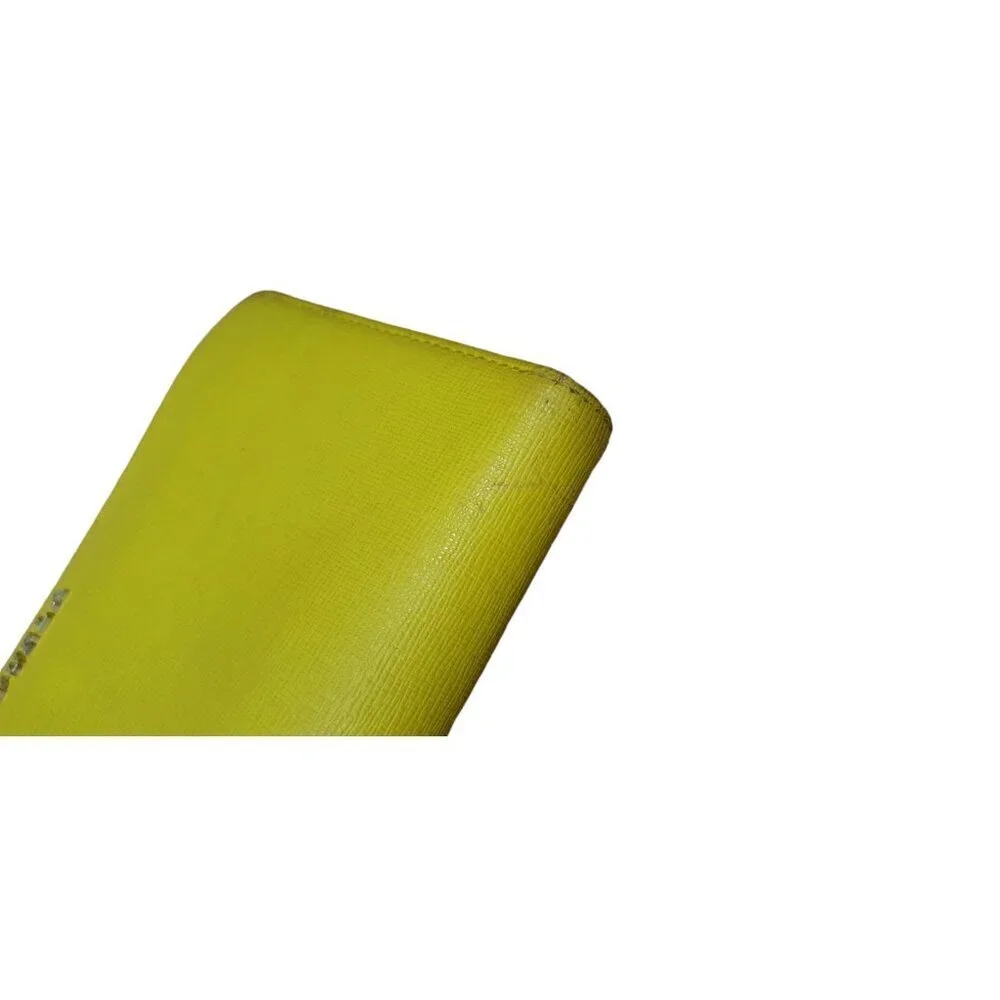 Authentic FURLA Round Zipper Long Wallet Wristie Neon Yellow Pebbled Leather